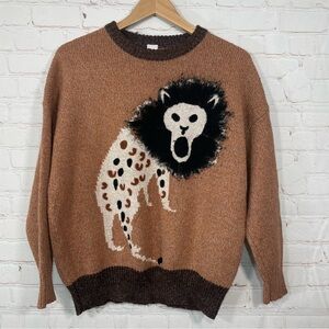 Jessy Line Rare Sweater Lion Print Brown Size XS